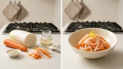 カンタン酢で味が決まる:大根とにんじんの紅白なます、前日仕込みにも便利