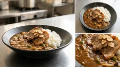 後のせ豚肉で香ばしさが決まる:野菜たっぷり「のっけカレー」の作り方(玉ねぎは飴色まで)