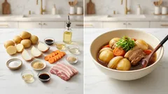 煮汁たっぷりでしっとり仕上がる「汁多め肉じゃが」—冷ますだけで味しみ